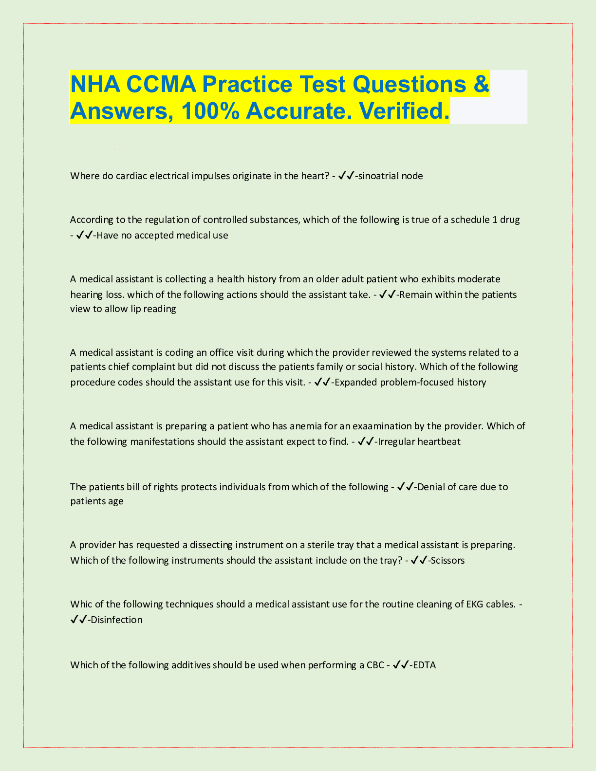 Preview image for NHA CCMA Practice Test Questions